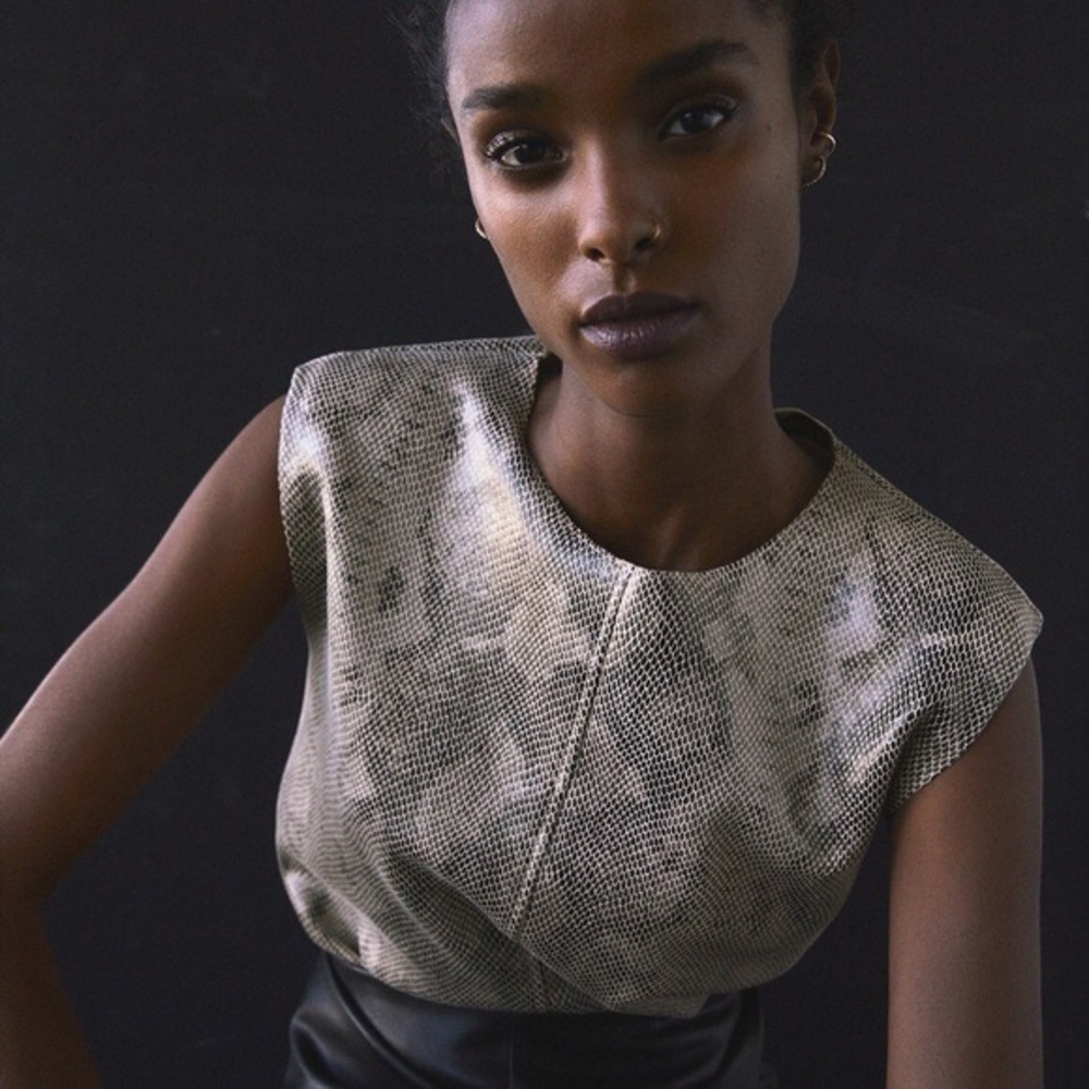 Zara animal print shoulder pad top